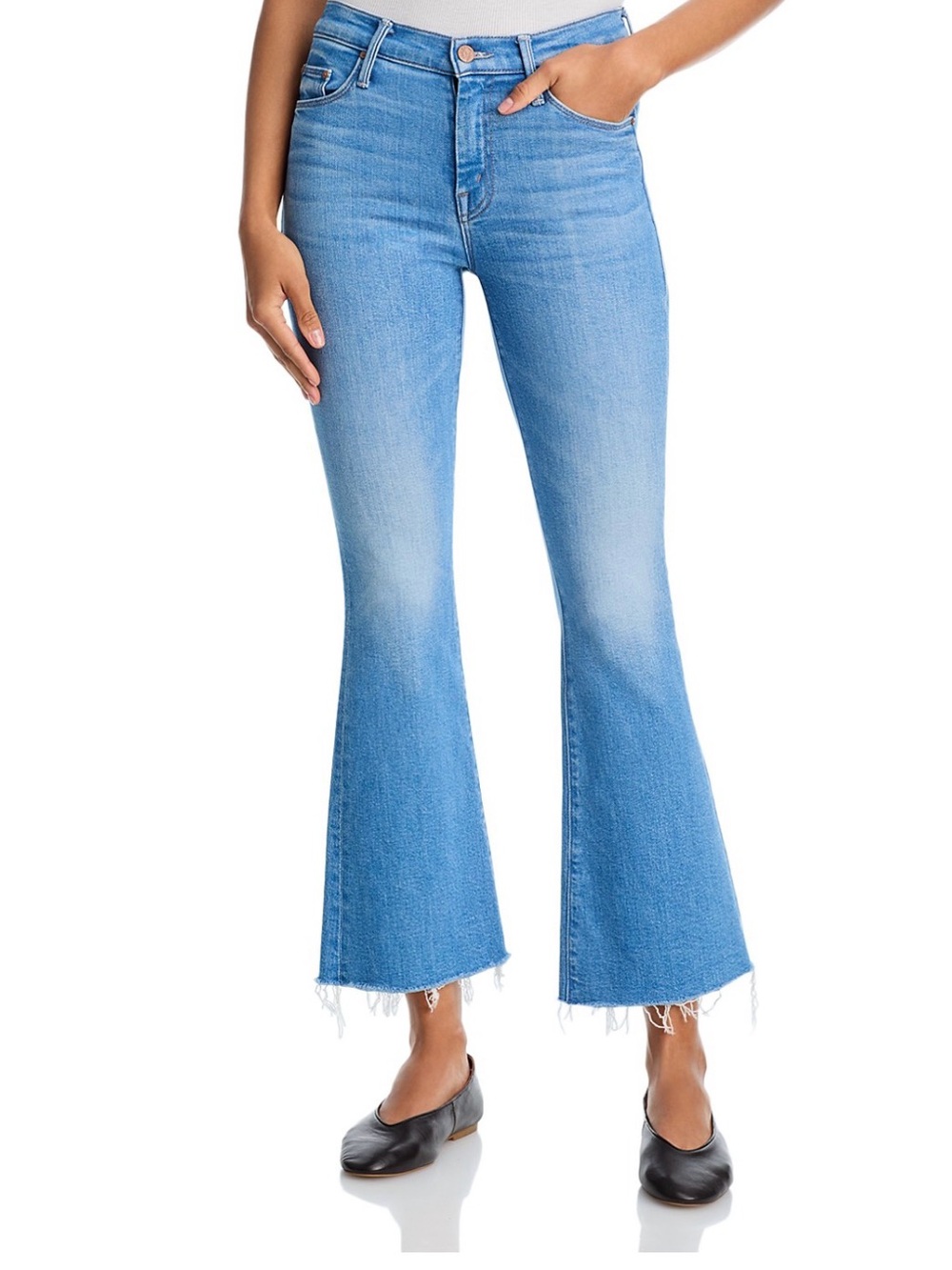 MOTHER Lil Weekender Fray Mid Rise Flare Leg Jeans in Satisfy Your Cravings 26P